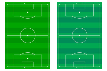Soccer, football field, infographics, flat, app. Football field with green surface and white markings isolated on white background. Vector illustration of a soccer field

