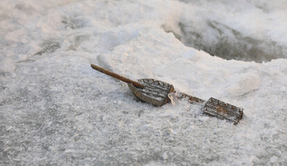 wooden ship frozen in ice	