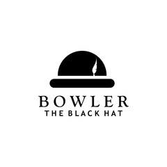 Vintage Black Bowler Hat with soft feather logo design