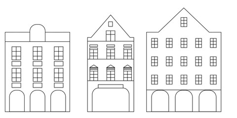 Black and white graphic buildings, houses.