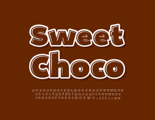 Vector advertising Poster Sweet Choco. Modern Glossy Font. Artistic Alphabet Letters and Numbers set