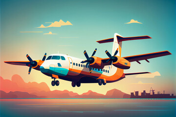 Naklejka na ściany i meble Flying airplane. Air transportation, airline, plane vector illustration