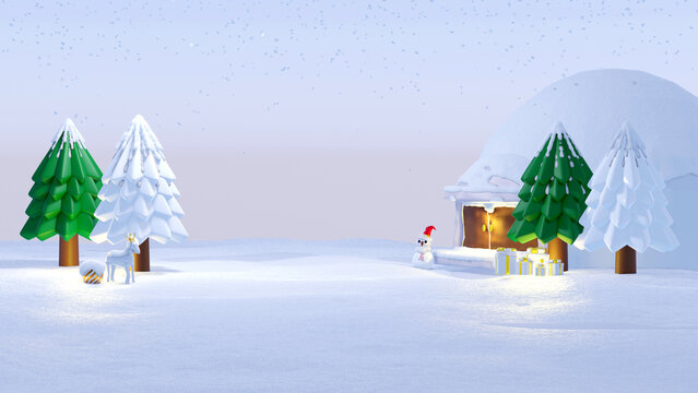 3D rendering of snow land at chrismas background.