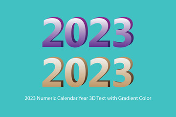 2023 Numeric calendar year 3D text with gradient color vector design. Happy New Year 2023.