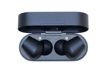 Estuche de auriculares intrauriculares bluetooth con fondo transparente