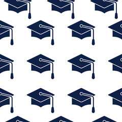 High School, University Graduation Cap Seamless Background Pattern