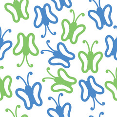 Abstract Hand Drawn Butterfly Line, Outline Shape Seamless Background Pattern