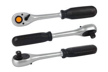 Ratchet socket wrench isolated on a white background. Quick release ratchet handle.