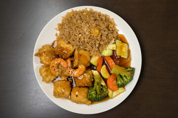 Shrimp and tofu hibachi on a plate