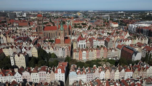 Aerial view of the old town in Gdansk on a summer,sunny day.