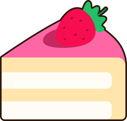 A Piece of Vanilla Strawberry Cake Dessert Icon Element illustration Flat Sticker Black Style