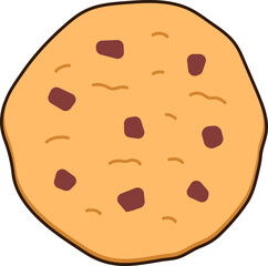 Vanilla Chocolate Chip Cookie Dessert Icon Element illustration Flat Sticker Black Style