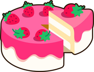 Vanilla Strawberry Cake is being divided Dessert Icon Element illustration Flat Sticker Black Style