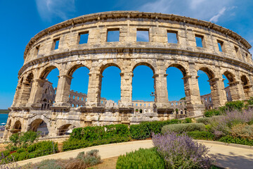 Pula Amphitheater, known as Coliseum of Pula, is a well-preserved Roman amphitheater in Pula, Croatia. A grand arena was constructed in 27 BC - 68 AD by the Roman empire.