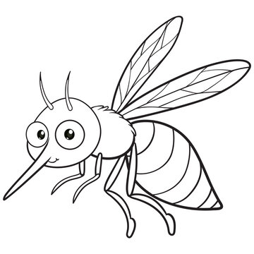 coloring pages or books for kids. cute mosquito cartoon. isolated on black and white