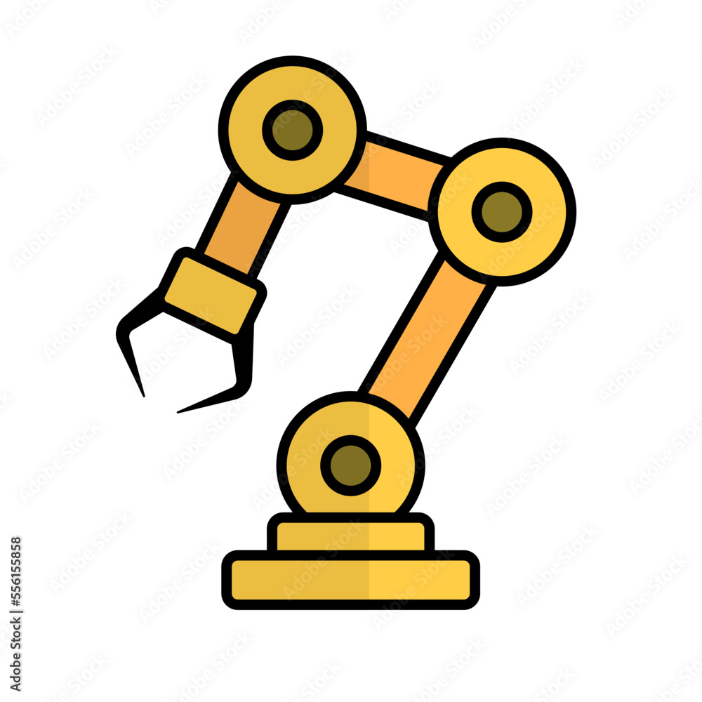 Poster robot arm icon. manufacturing automation. vector.