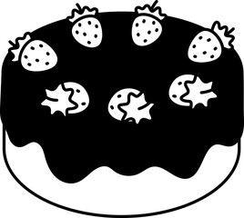 Vanilla Strawberry Cake Dessert Icon Element illustration Semi-Solid Black and White