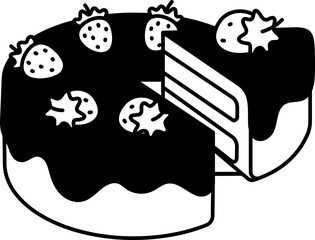 Vanilla Strawberry Cake is being divided Dessert Icon Element illustration Semi-Solid Black and White