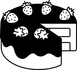 Vanilla Strawberry Cake was divided Dessert Icon Element illustration Semi-Solid Black and White