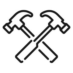 Crossed blacksmith hammer icon. Work repair logo symbol illustration.
