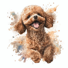 Happy Brown Toy Poddle Dog Smile, cute dog, smile dog, watercolor dog, eps, vector