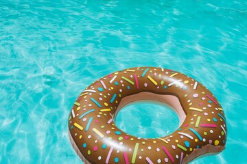 Children's inflatable donut-shaped float in the pool.