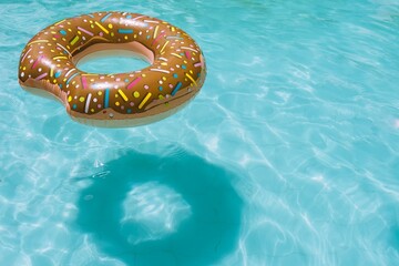Inflatable donut-shaped float in the pool.