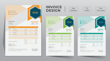 Corporate and business invoice design template design, Company invoice template with price receipt, payment agreement, invoice bill, accounting, bill receipt