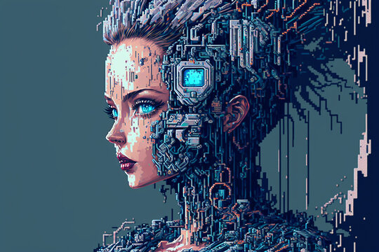 Girl robot with artificial intelligence. Generative AI