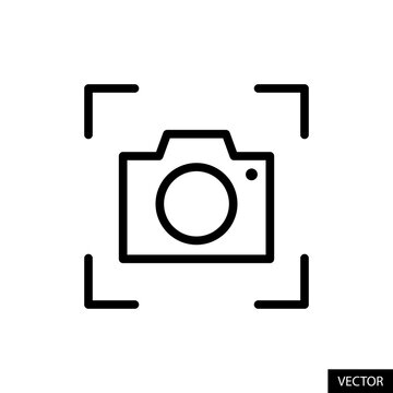 Capture, take screenshot, snap shot, camera vector icon in line style design for website, app, UI, isolated on white background. Editable stroke. Vector illustration.