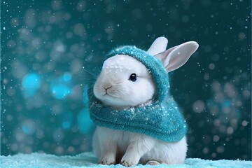 White rabbit with a christmas. AI generated art illustration.