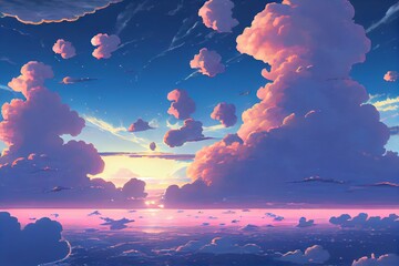 Sunrise over the sea. AI generated art illustration.