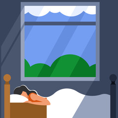 Vector woman sleeping in the morning