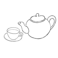 Line Art - cup of tea and teapot