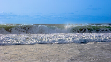 Virgin nature of Fuerteventura. Ocean surf of the Atlantic Ocean in the Canary Islands, Spain