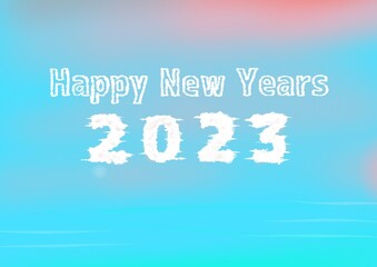 Blurred Happy new year typography on clouds on blue sky