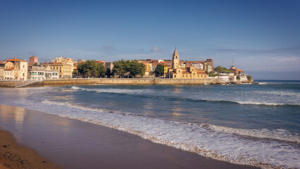 Seascape with Morning Light at San Lorenzo Beach in Gijon, Spain