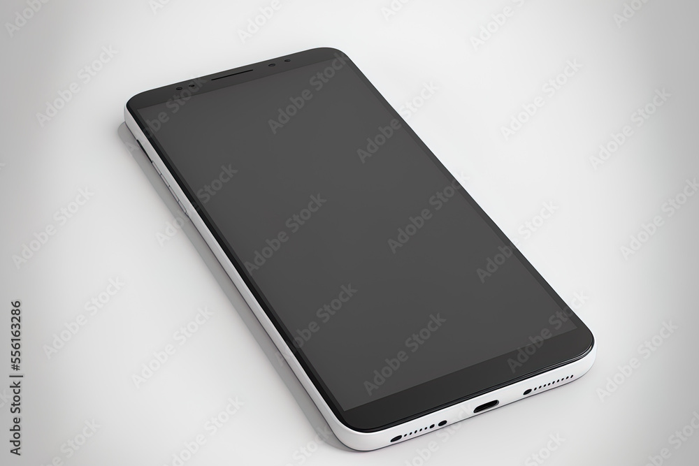Poster view of a smartphone mockup from the side, with a white screen that is blank on one corner and a sha