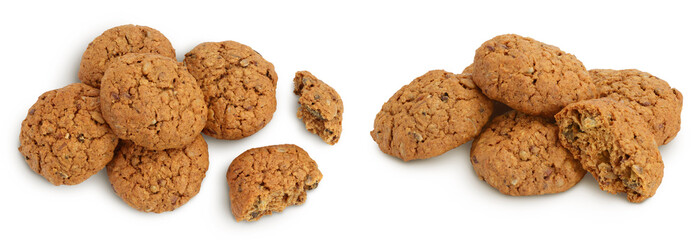 oatmeal cookies with flax, pumpkin and sunflower seeds isolated on white background with full depth of field. Top view. Flat lay