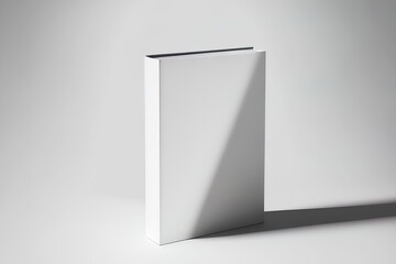 Isolated white backdrop with a shadowed blank book cover. Generative AI