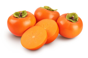 Persimmon fruit isolated on white background with full depth of field