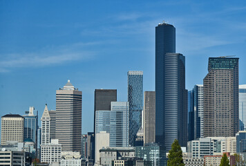 Fototapeta na wymiar Macro View of Seattle Washington City Skyscrapers