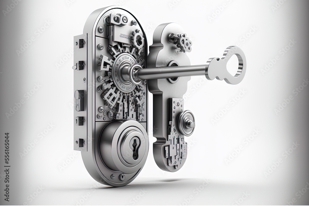 Poster door locks and keys isolated on white background. generative ai