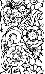 seamless black floral border without background, isolated element, decor