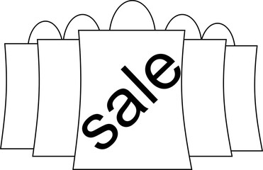 black and white graphic drawing of shopping bags, isolated element