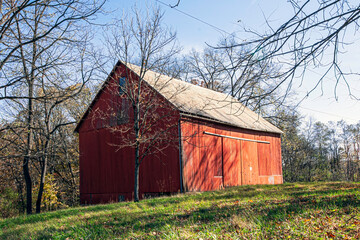 Red barn in woods