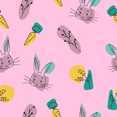 Seamless cartoon pattern with rabbit and carrot

