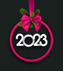 Hanging pink christmas bauble outline with 2023 sign.