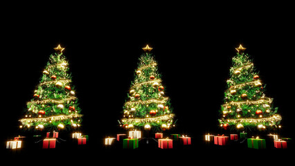 glowing christmas trees with gift boxes overlay background