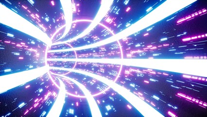 Glowing Curved Light in the Cyber Tunnel, 3D Rendering